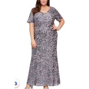 Alex Evenings Maxi Dress Icy Orchid Sequin V-Neck Mother of The Bride (Size 22W)